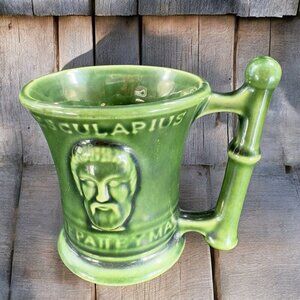 Aesculapius God of Medicine Ceramic Embossed Mug Cup Doctor Medical Pottery VTG